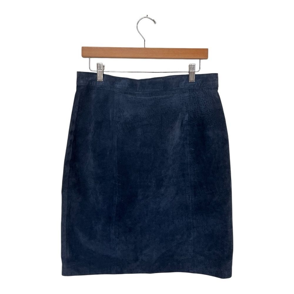 Otellopelle | Vintage 100% Leather Blue Fitted Midi Skirt 13/14‎